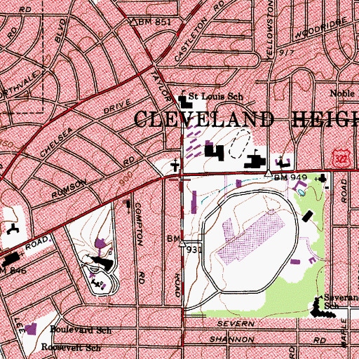 Topographic Map of Cleveland Heights, OH