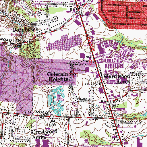 Topographic Map of Colerain Heights, OH