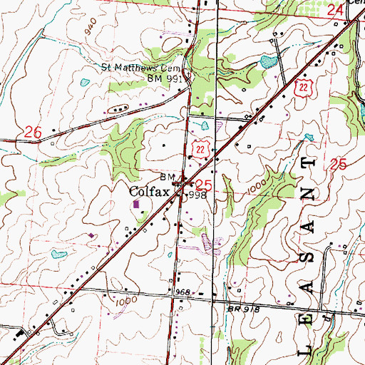 Topographic Map of Colfax, OH