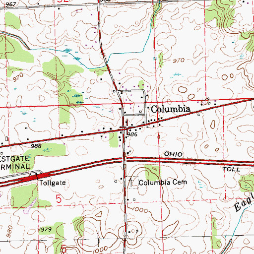Topographic Map of Columbia, OH