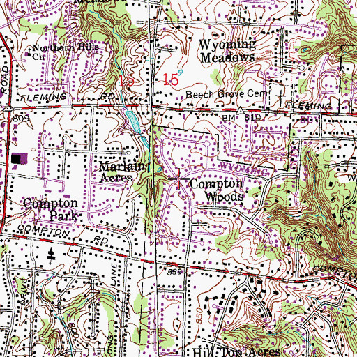 Topographic Map of Compton Woods, OH