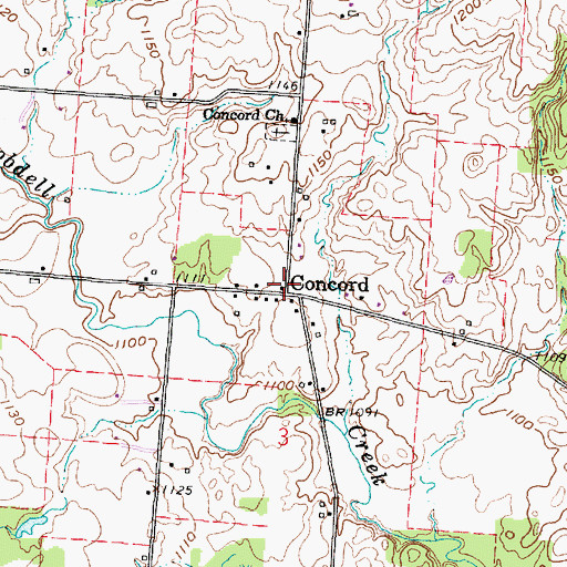 Topographic Map of Concord, OH
