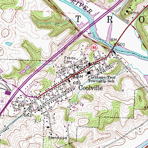 Topographic Map of Coolville, OH