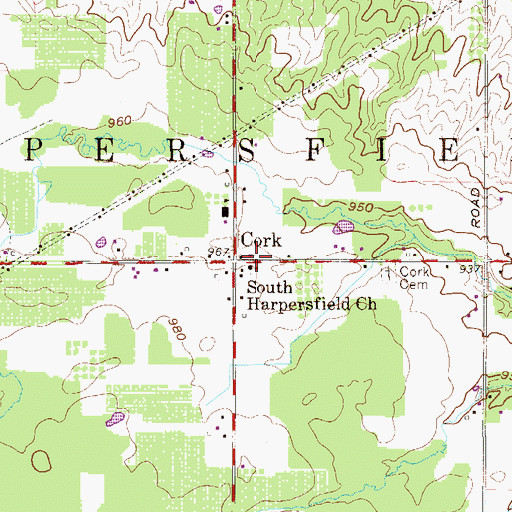Topographic Map of Cork, OH