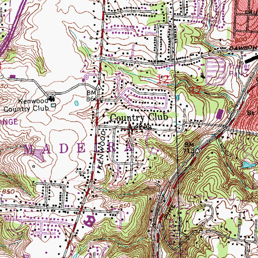 Topographic Map of Country Club Acres, OH