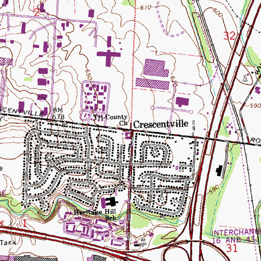 Topographic Map of Crescentville, OH