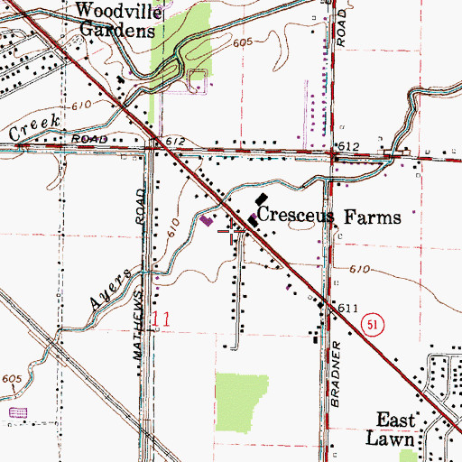 Topographic Map of Cresceus Farms, OH