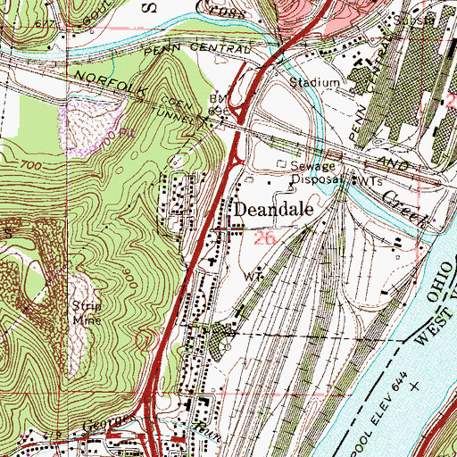 Topographic Map of Deandale, OH