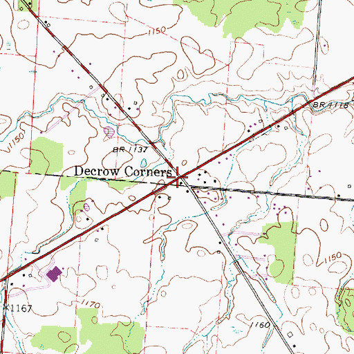 Topographic Map of Decrow Corners, OH