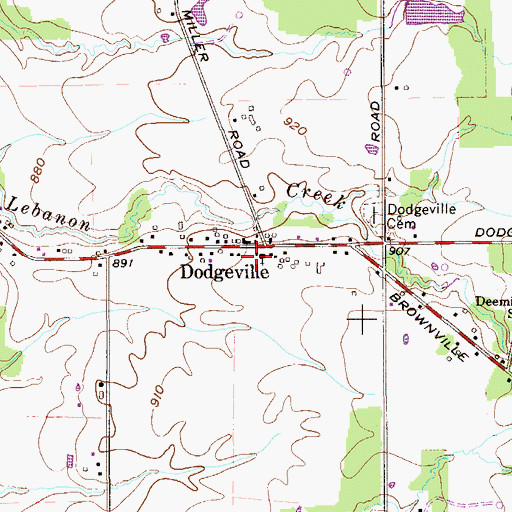 Topographic Map of Dodgeville, OH