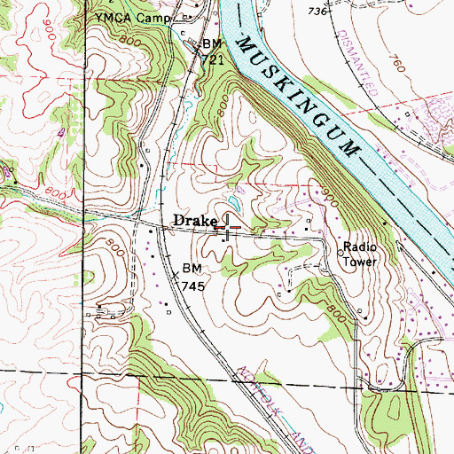 Topographic Map of Drake, OH