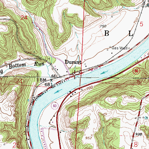 Topographic Map of Durant, OH