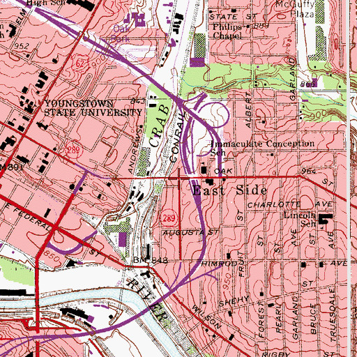 Topographic Map of East Side, OH