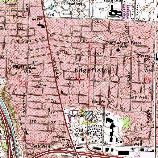 Topographic Map of Edgefield, OH