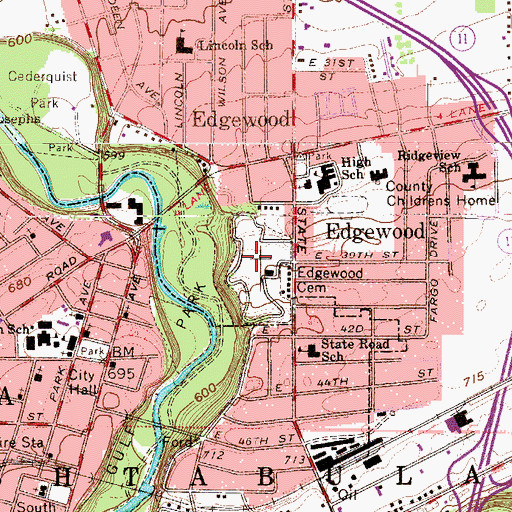 Topographic Map of Edgewood Cemetery, OH