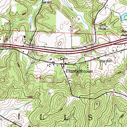Topographic Map of Elizabethtown, OH