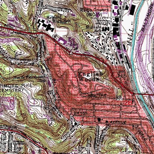 Topographic Map of English Woods, OH