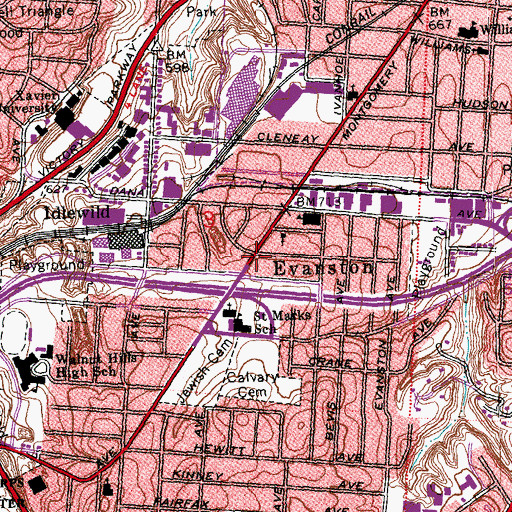 Topographic Map of Evanston, OH