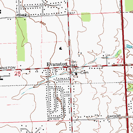 Topographic Map of Evanston, OH