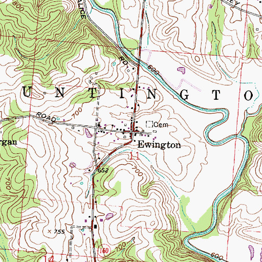 Topographic Map of Ewington, OH