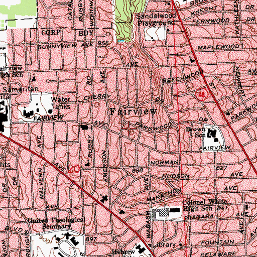 Topographic Map of Fairview, OH