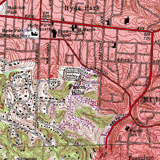 Topographic Map of Faxon Hills, OH