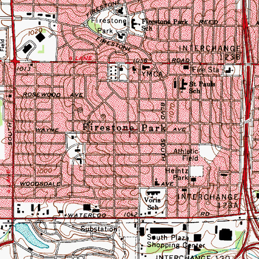 Topographic Map of Firestone Park, OH