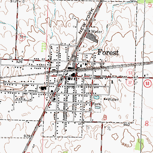Topographic Map of Forest, OH