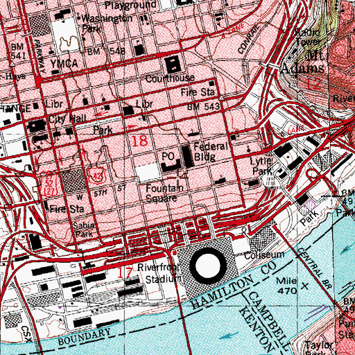 Topographic Map of Fountain Square, OH