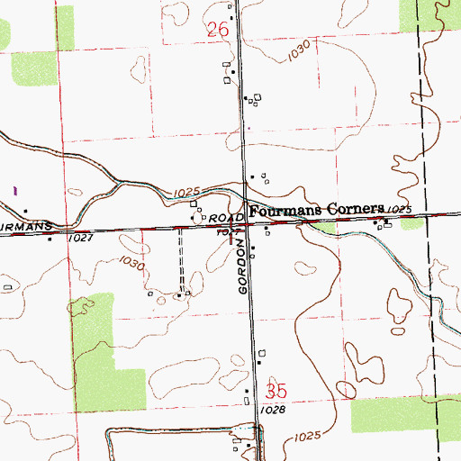 Topographic Map of Fourmans Corners, OH
