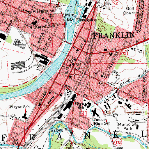 Topographic Map of Franklin, OH