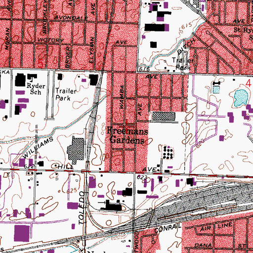 Topographic Map of Freemans Gardens, OH