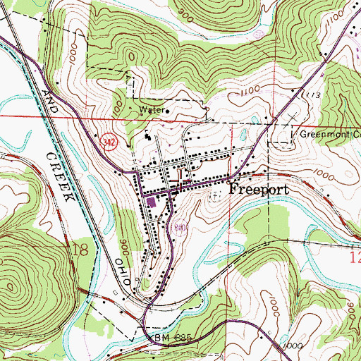 Topographic Map of Freeport, OH