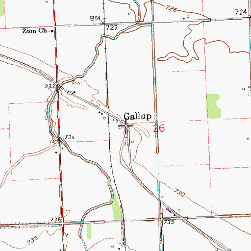 Topographic Map of Gallup, OH