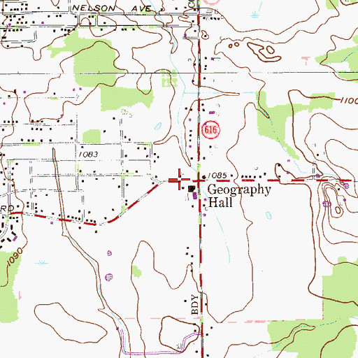 Topographic Map of Geography Hall, OH