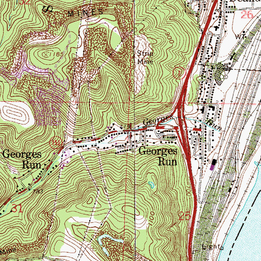 Topographic Map of Georges Run, OH