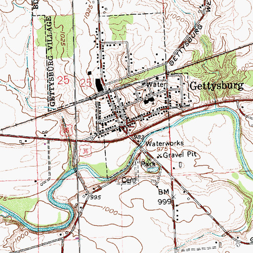 Topographic Map of Gettysburg, OH