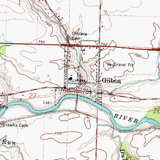Topographic Map of Gilboa, OH