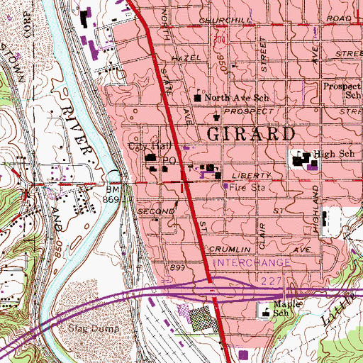 Topographic Map of Girard, OH