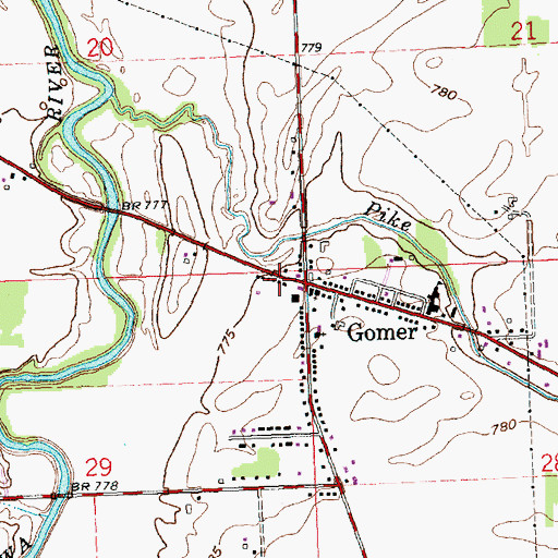 Topographic Map of Gomer, OH