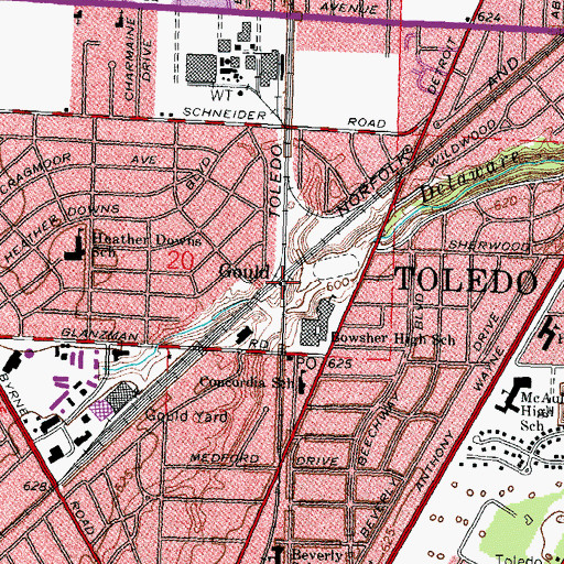 Topographic Map of Gould, OH