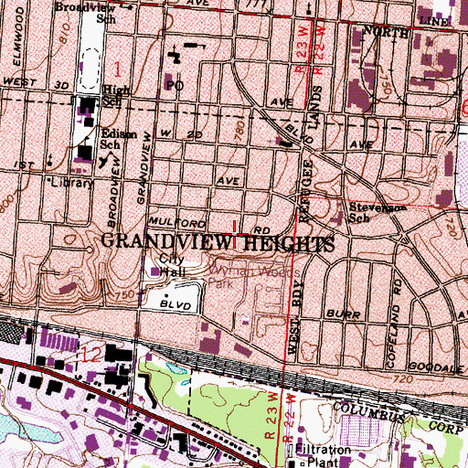 Topographic Map of Grandview Heights, OH