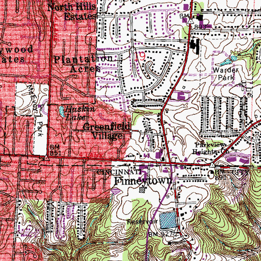 Topographic Map of Greenfield Village, OH