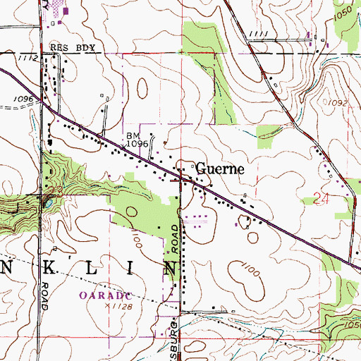 Topographic Map of Guerne, OH