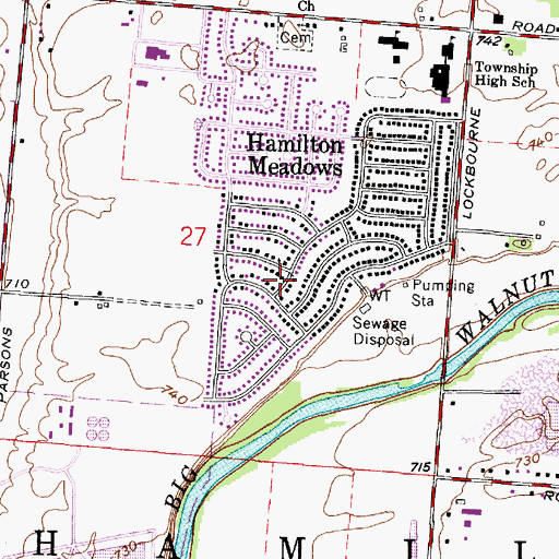 Topographic Map of Hamilton Meadows, OH