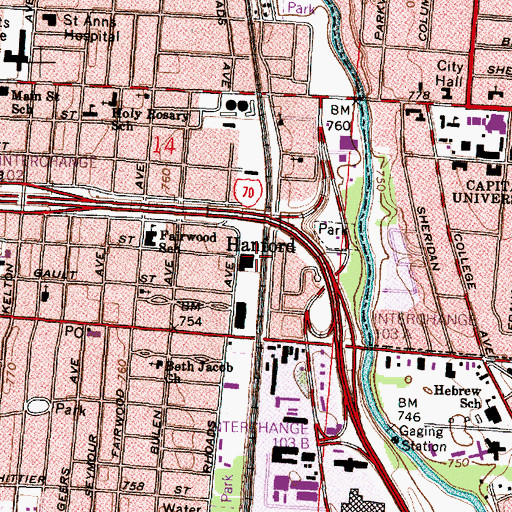 Topographic Map of Hanford, OH