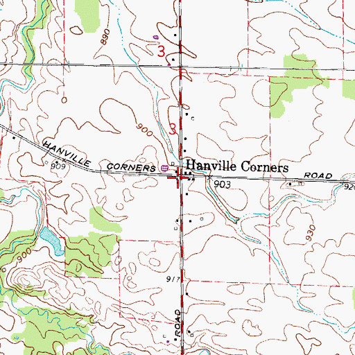 Topographic Map of Hanville Corners, OH