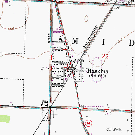 Topographic Map of Haskins, OH