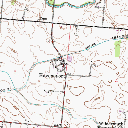 Topographic Map of Havensport, OH