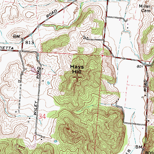 Topographic Map of Hays Hill, OH